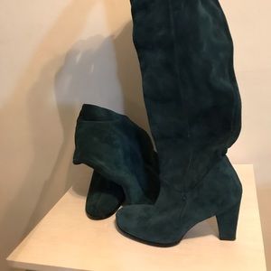 Turquoise knee high heel boots